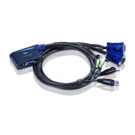 Aten Petite 2 Port USB VGA KVM Switch with Audio - 0.9m Cables Built In