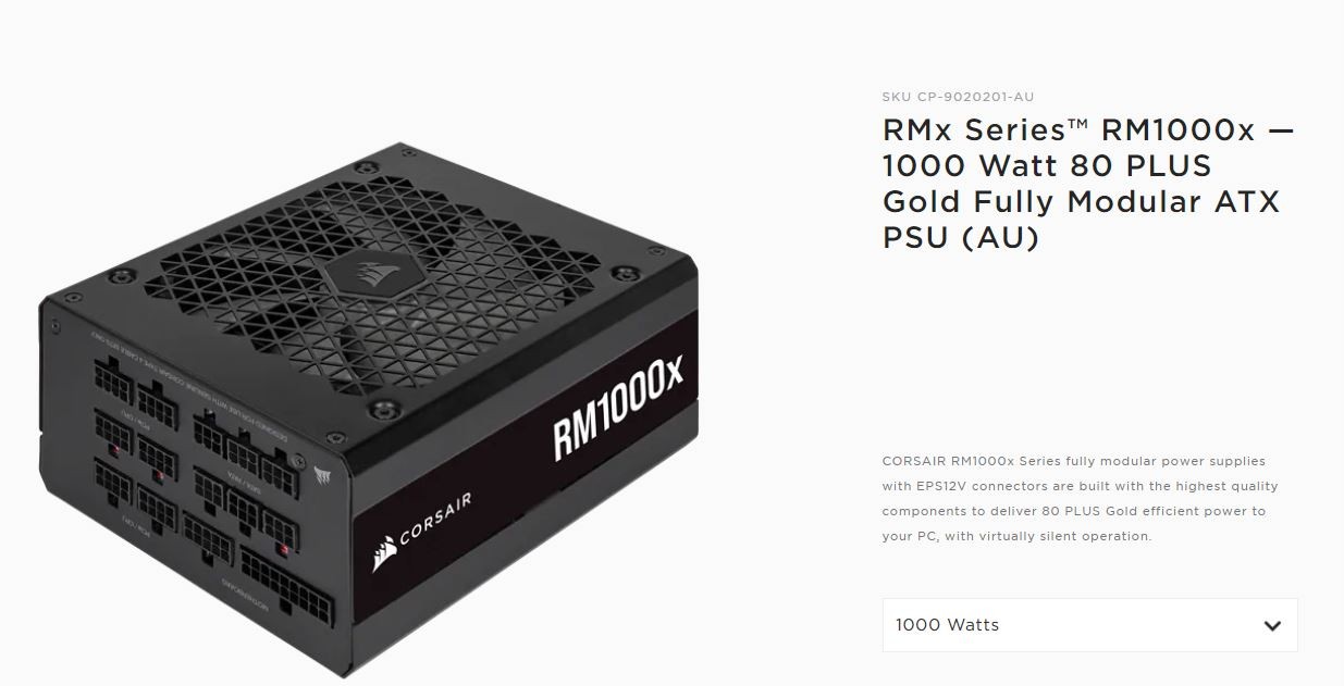 RMx Series™ RM1000x — 1000 Watt 80 PLUS Gold Fully Modular ATX PSU