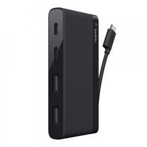 Belkin 4 Port USB-C Travel Hub (F4U090btBLK) - Made for USB-C compatible laptops & USB-A and USB-C peripherals, 5Gbps Data Transfer Speeds (shared)